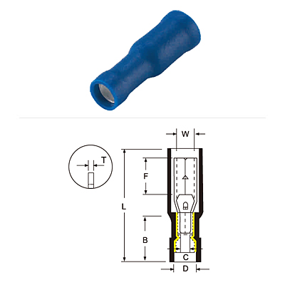 Vinyl Insulated Double Crimp Bullet Female Disconnectors Brass Terminal Copper Plated Tin Storage Battery Connectors