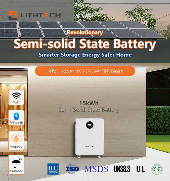 Lithium Semi Solid Battery 51.2V 280Ah 15kWh with Smart Monitoring App for Home Solar Energy Storage Systems LITHTECH