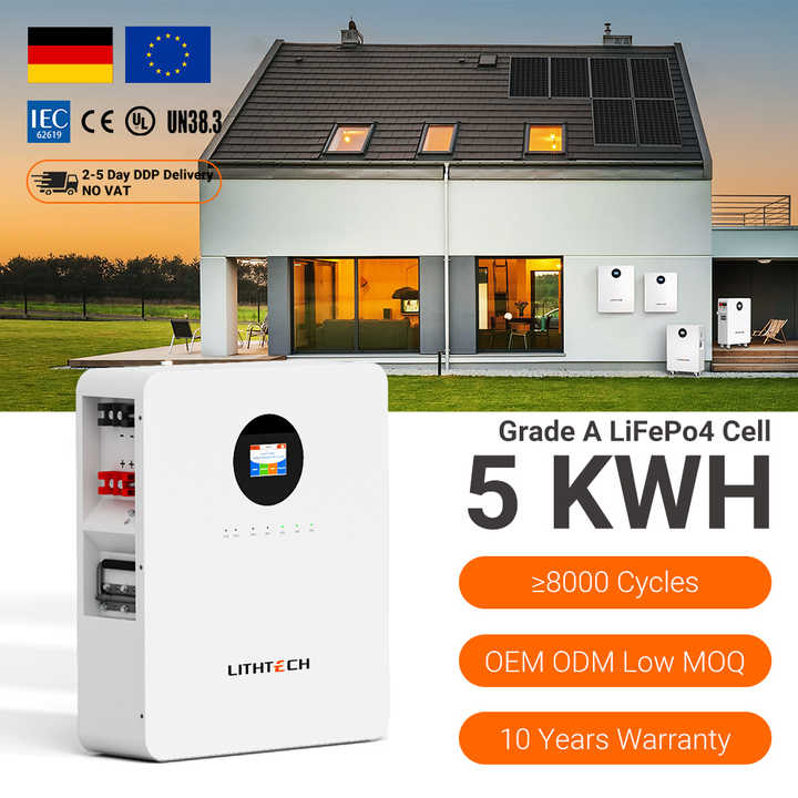 LITHTEC 48V 51.2V 5kWh 10kWh 200Ah Lithium Ion Solar Energy Storage Battery Pack Powerwall for Home and Outdoor Energy Storage LiFePO4 Batterie Solaire