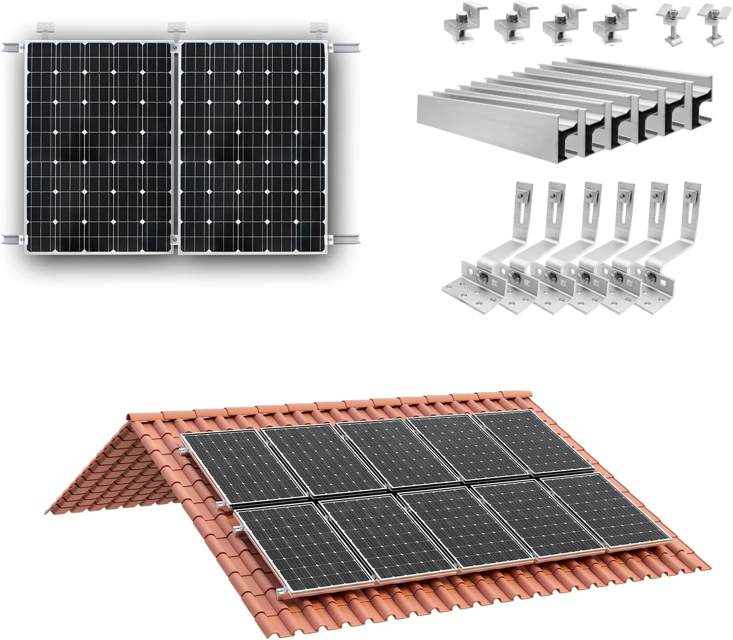 Solar Panel Bracket Roof Mounting Rail for Glazed Tile Roofs, Lightweight Aluminum Alloy, Suitable for 1.18