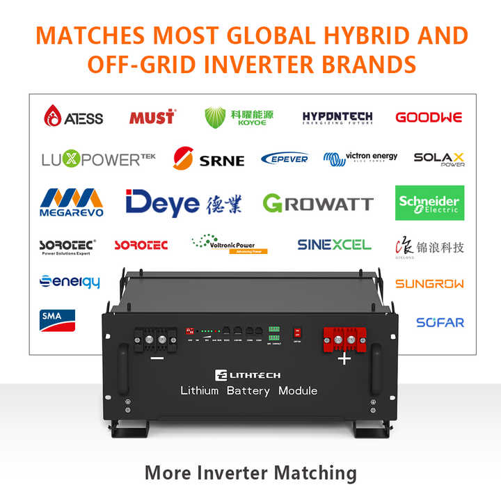 LITHTECH 51.2V 10kW Home Energy Storage Solar Lithium Battery 48V 200Ah LiFePO4 8000 Cycles 10-Year Warranty