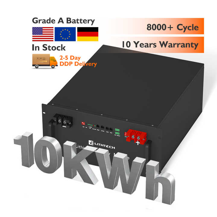 LITHTECH 51.2V 10kW Home Energy Storage Solar Lithium Battery 48V 200Ah LiFePO4 8000 Cycles 10-Year Warranty