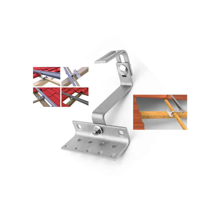 Aluminium PV High Quality Metal Tile Roof Hook Mounting Solar Tile Hook Gancho Solar Wind Load up to 60m/s SUS304 Material Rooftop Installation Solarfirst