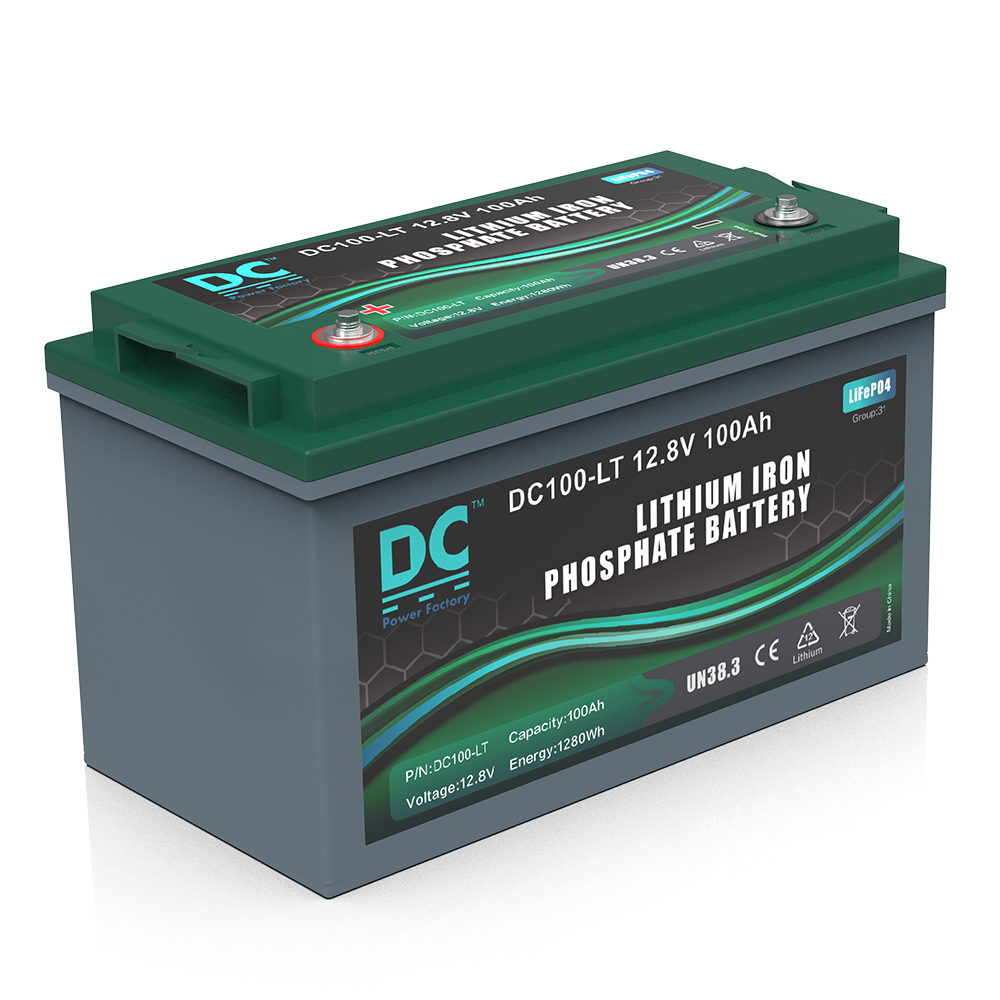 12.8V 100Ah DC100-LT LiFePO4 Battery 1280Wh IP65 Rated Energy Storage Power Supply for Solar RV Marine Applications