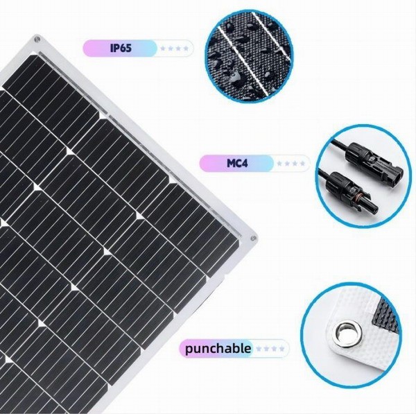 FSSM100-01G12 High-Efficiency N-Type Semi-Flexible Solar Panel with 230° Bending Angle for RV Boat Marine Golf Cart Applications
