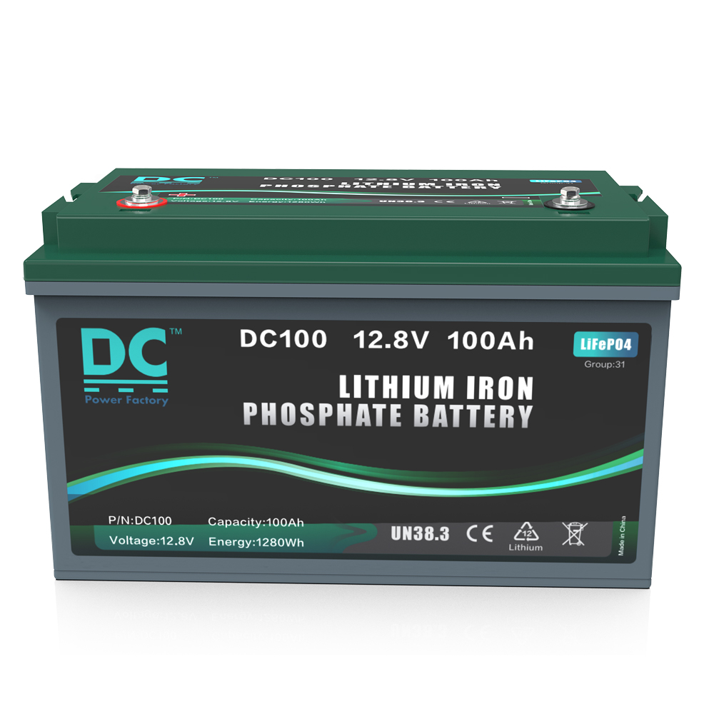 12.8V 100Ah DC100 LiFePO4 RV Battery 1280Wh IP67 Waterproof for Camper Van Solar Energy Storage System