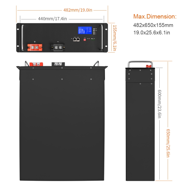 51.2V 50Ah LFP Battery 2560Wh Long Cycle Life Energy Storage System for Solar Power and UPS Applications
