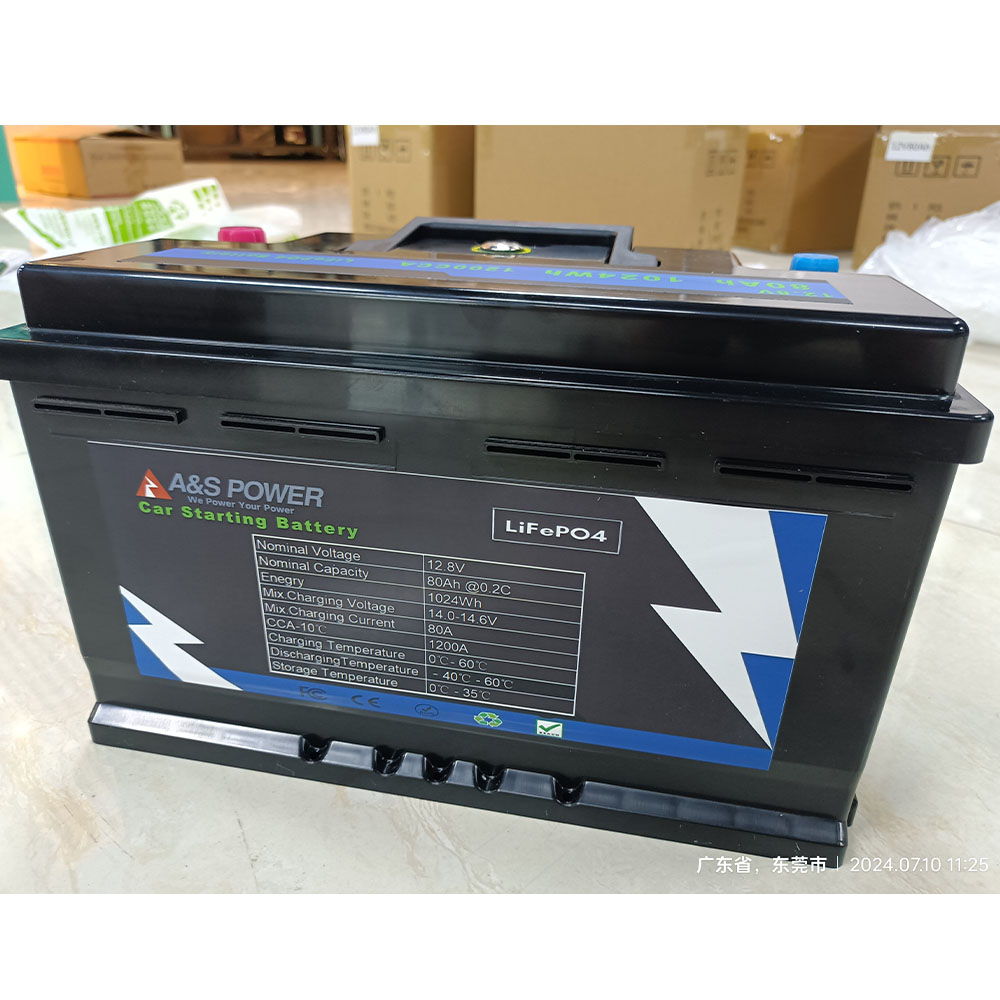 A&S 12.8V 80Ah LiFePO4 Car Starting Battery with Intelligent BMS for Automotive Applications