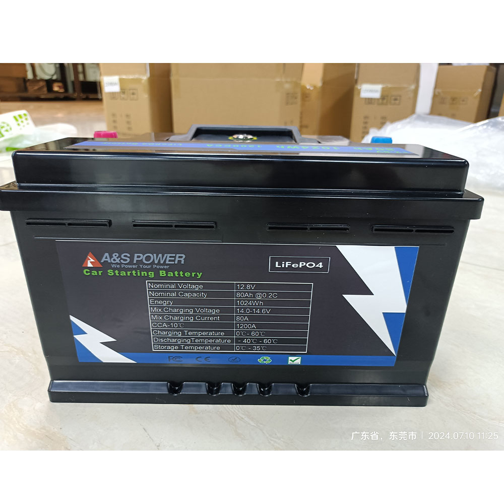 A&S 12.8V 80Ah LiFePO4 Car Starting Battery with Intelligent BMS for Automotive Applications