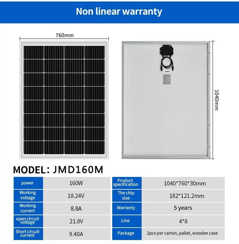 160W Monocrystalline Black Solar Panel High Efficiency Photovoltaic Module for Residential Roof Solar Power Systems