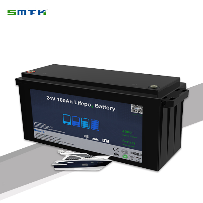 24V 100AH Marine LiFePO4 Battery with BMS 4000 Cycles Long Life Low Self-Discharge for Energy Storage Systems SmarTEC
