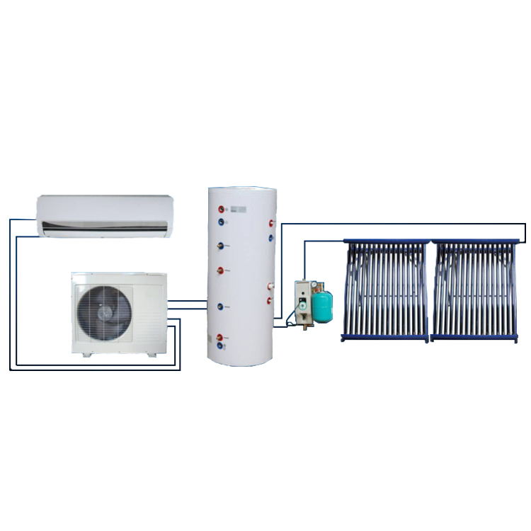 Solar Air Conditioner 12000Btu to 48000Btu High Efficiency Energy Saving Hybrid System with 100L to 500L Hot Water Tank for Residential and Commercial Use