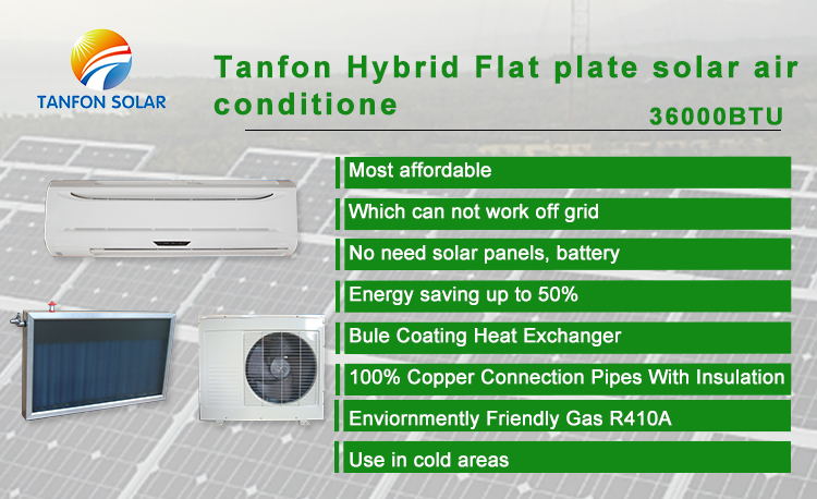 36000BTU Solar AC System Hybrid Solar-Powered Air Conditioner for Energy Saving 100% Copper Connection R410A Refrigerant Tanfon
