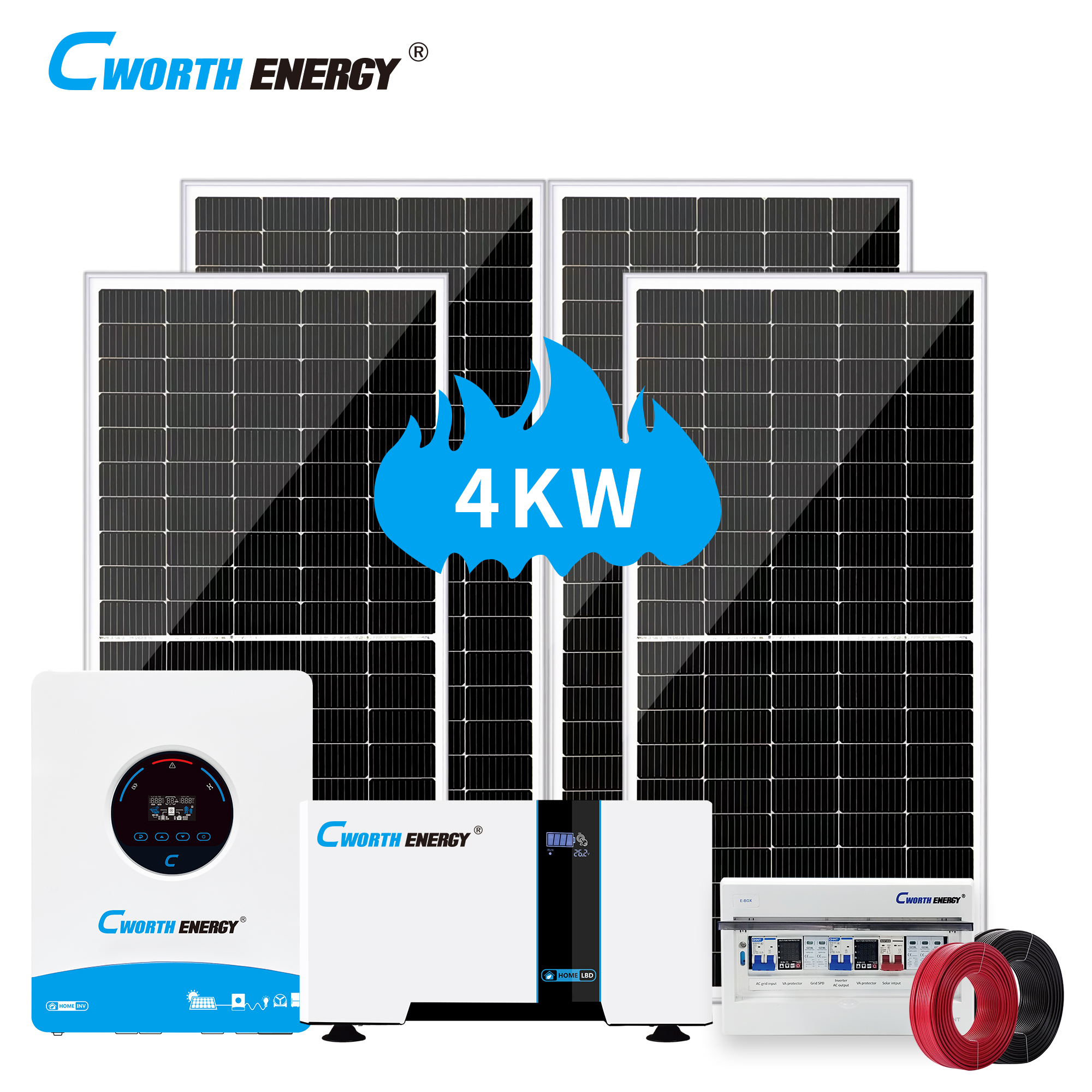 4KW Solar Energy System 4KVA LBD-24200C 5KWH Off-Grid Inverter 24V 230V 50Hz 4*400W Solar Panels for Residential Industrial Use
