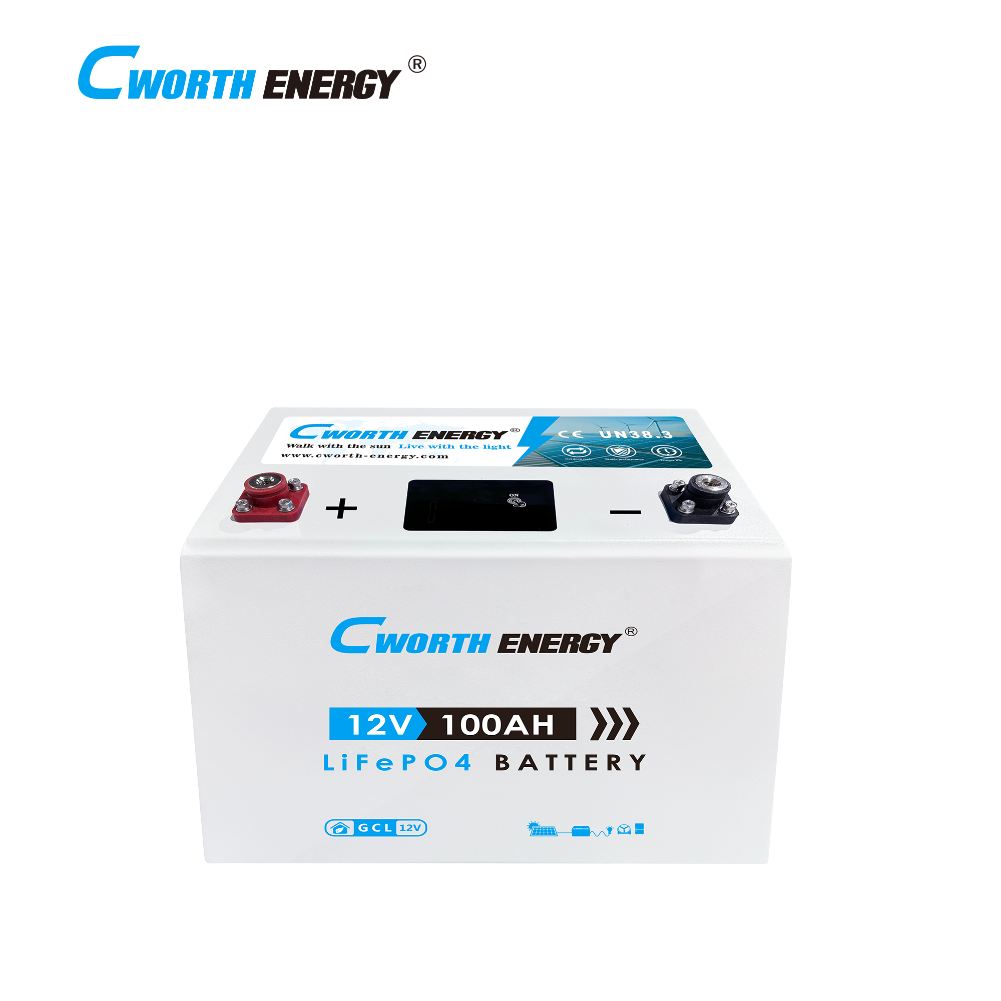 LiFePO4 Battery CE-GCL-12100 1.28KWH 12V Long Cycle Life 3200 Cycles for Solar Energy Storage Cworth Energy