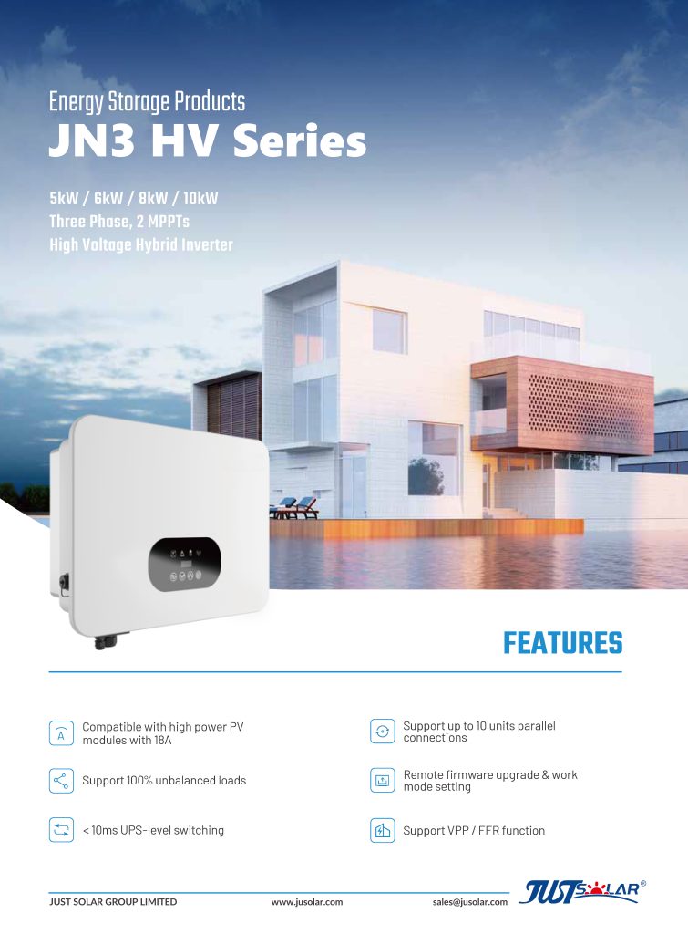 JN3 HV Series Hybrid Inverter 3-Phase Off-Grid/On-Grid Solar System with Battery Backup for Residential and Commercial Use JUSOLAR