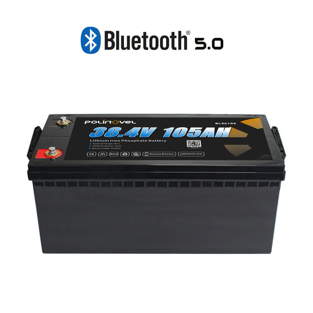 36V 105Ah LiFePO4 Bluetooth Battery Smart BMS with Remote Monitoring for RVs, Marine Boats Polinovel