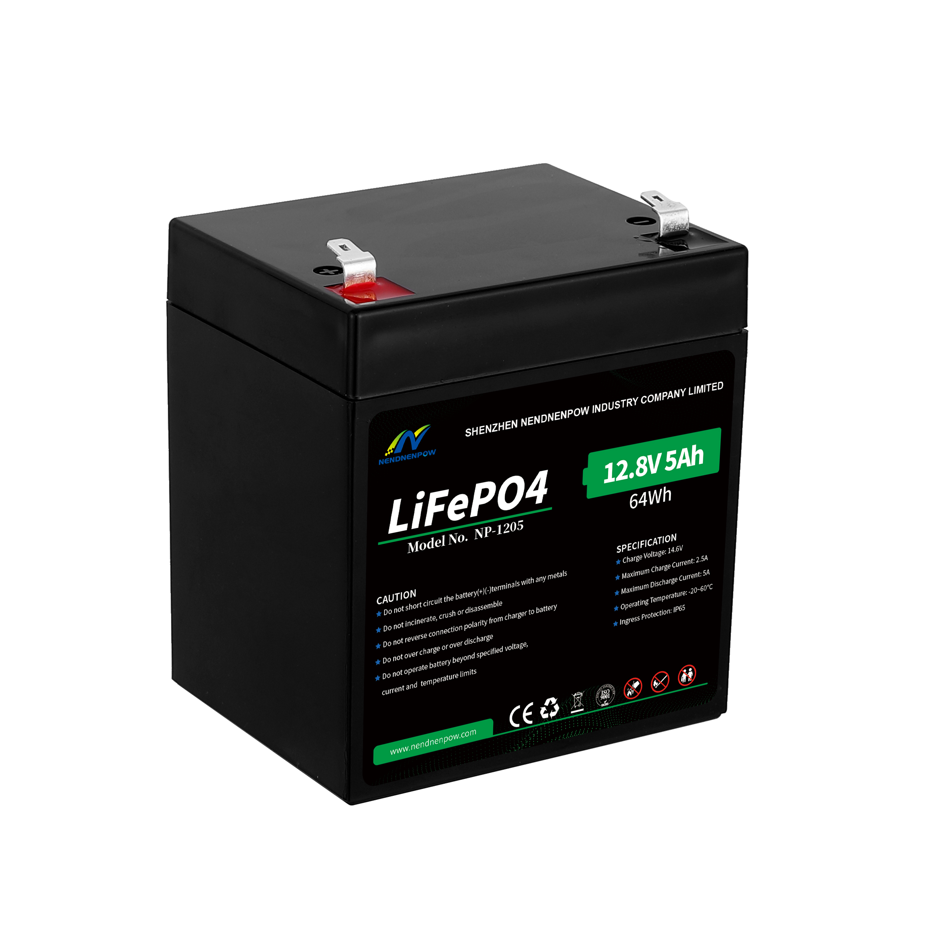 12.8V5Ah LiFePO4 Battery Lightweight, High Cycle Life Replacement for Lead Acid in Solar, Golf Carts, Robotics