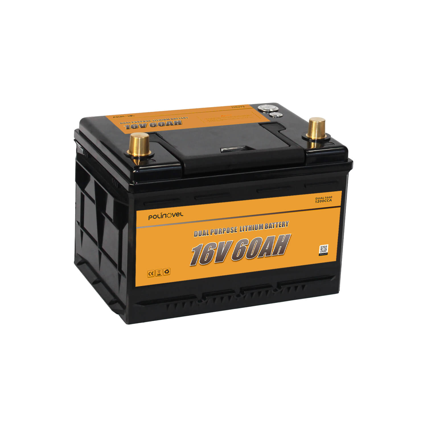 16V 60Ah Dual Purpose LiFePO4 Battery High CCA & Deep Cycle Performance for Marine/RV/Off-Grid Polinovel