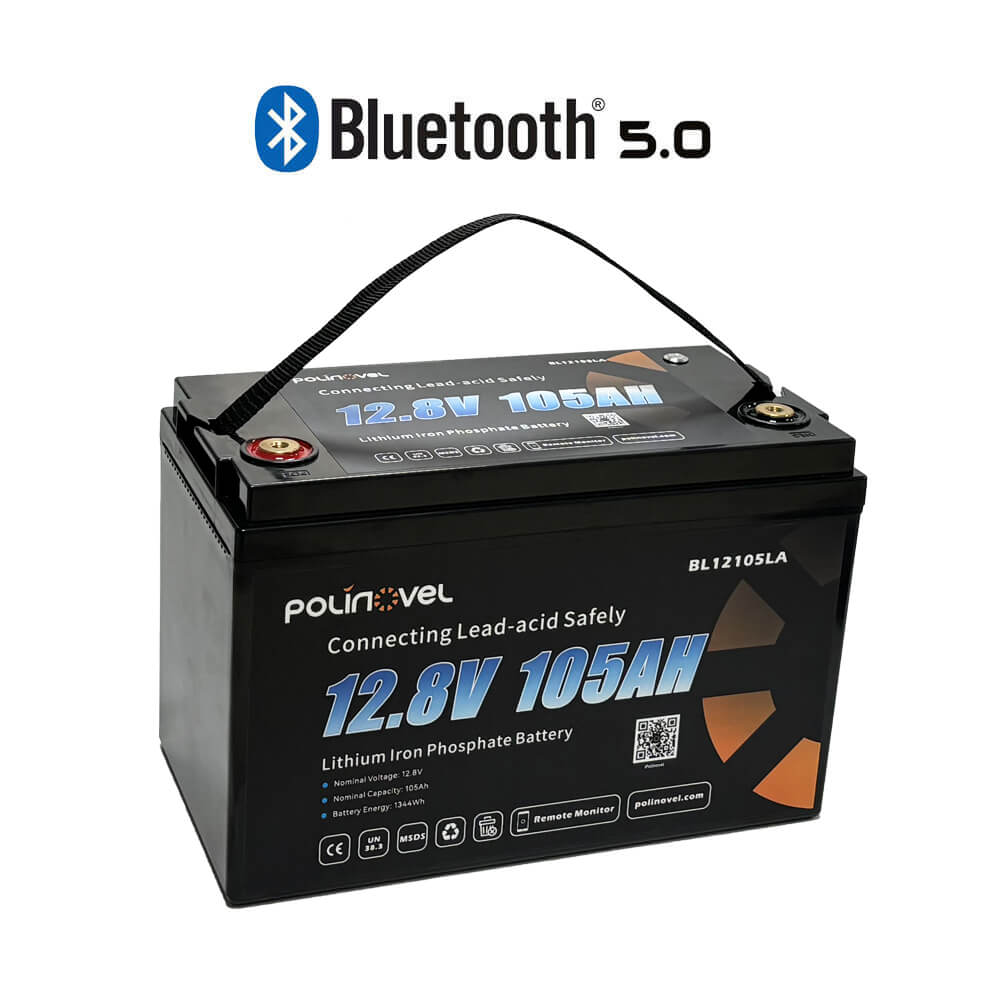 12V 105Ah Lithium Battery BL12105LA LiFePO4 Deep Cycle with Bluetooth BMS for Solar RV Marine Polinovel