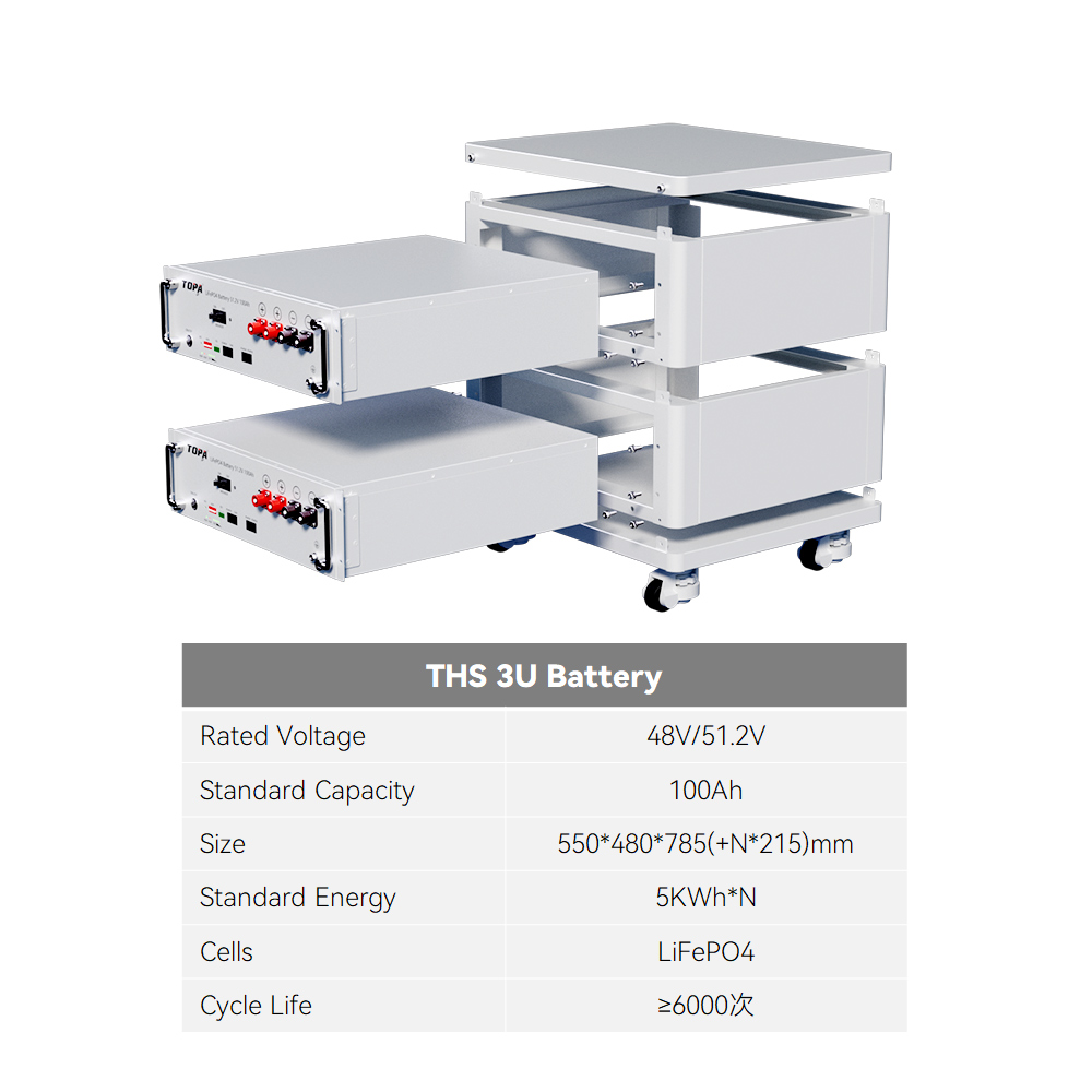 Stackable Rack Energy Storage System 3U LiFePO4 5-40kwh Rack-Mounted for Solar Homes TOPA