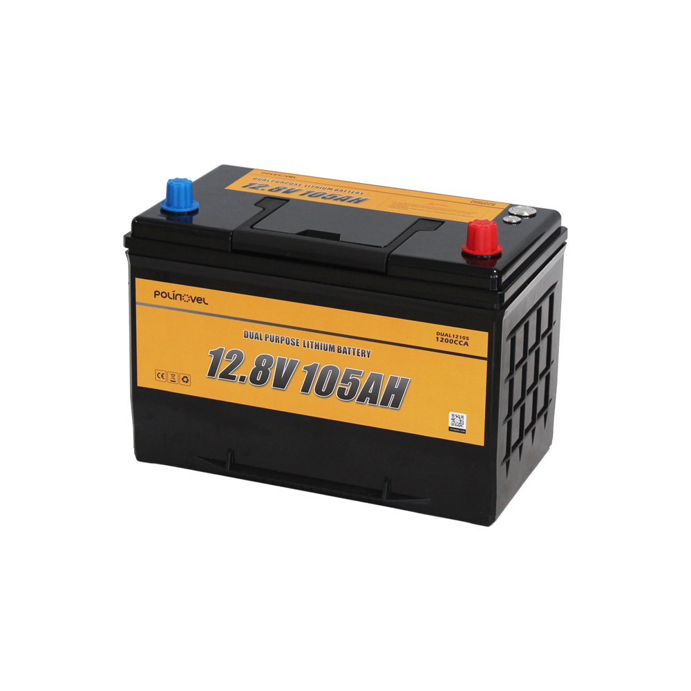12V 105Ah Dual Purpose LiFePO4 Battery High CCA & Deep Cycle for Marine RV Solar Backup Power Polinovel