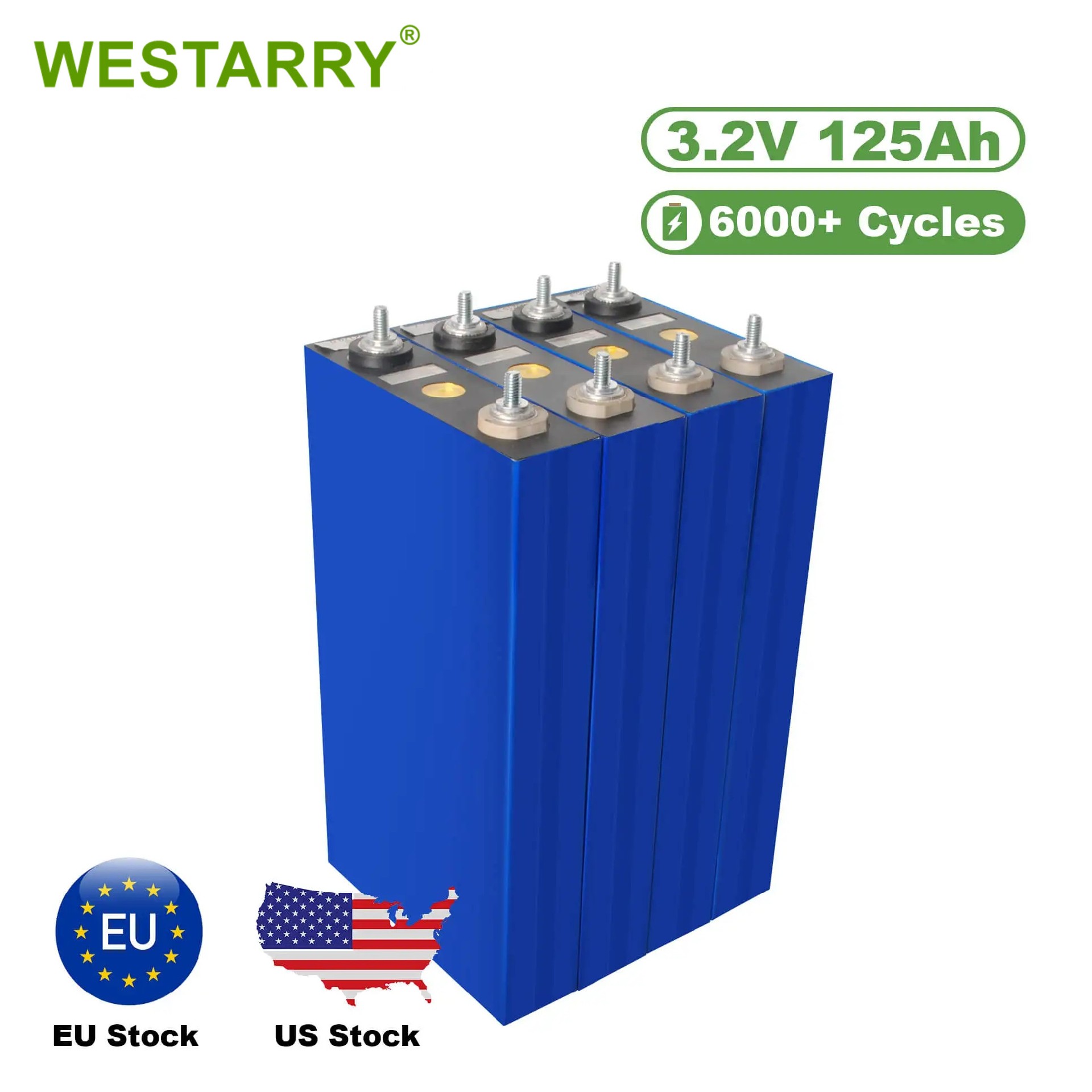 Lithium Ion Battery 3.2V 125Ah LiFePO4 Long Cycle Life 4000 Cycles Solar Storage RV EV