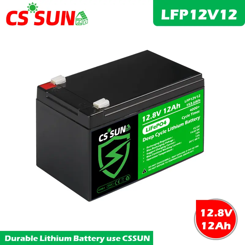 LFP12V12 12.8V 12Ah Lithium Battery LiFePO4 Deep Cycle 4000 Cycles for Solar Energy Storage CSSUN