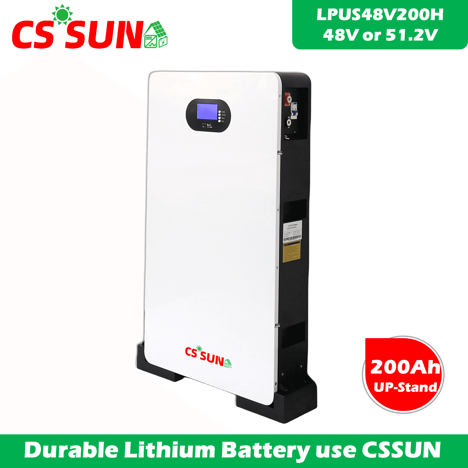 LPUS48V200H 51.2V 200Ah LiFePO4 Power UP Standing Battery High-Capacity Home Energy Storage for Solar UPS Telecom CSSUN