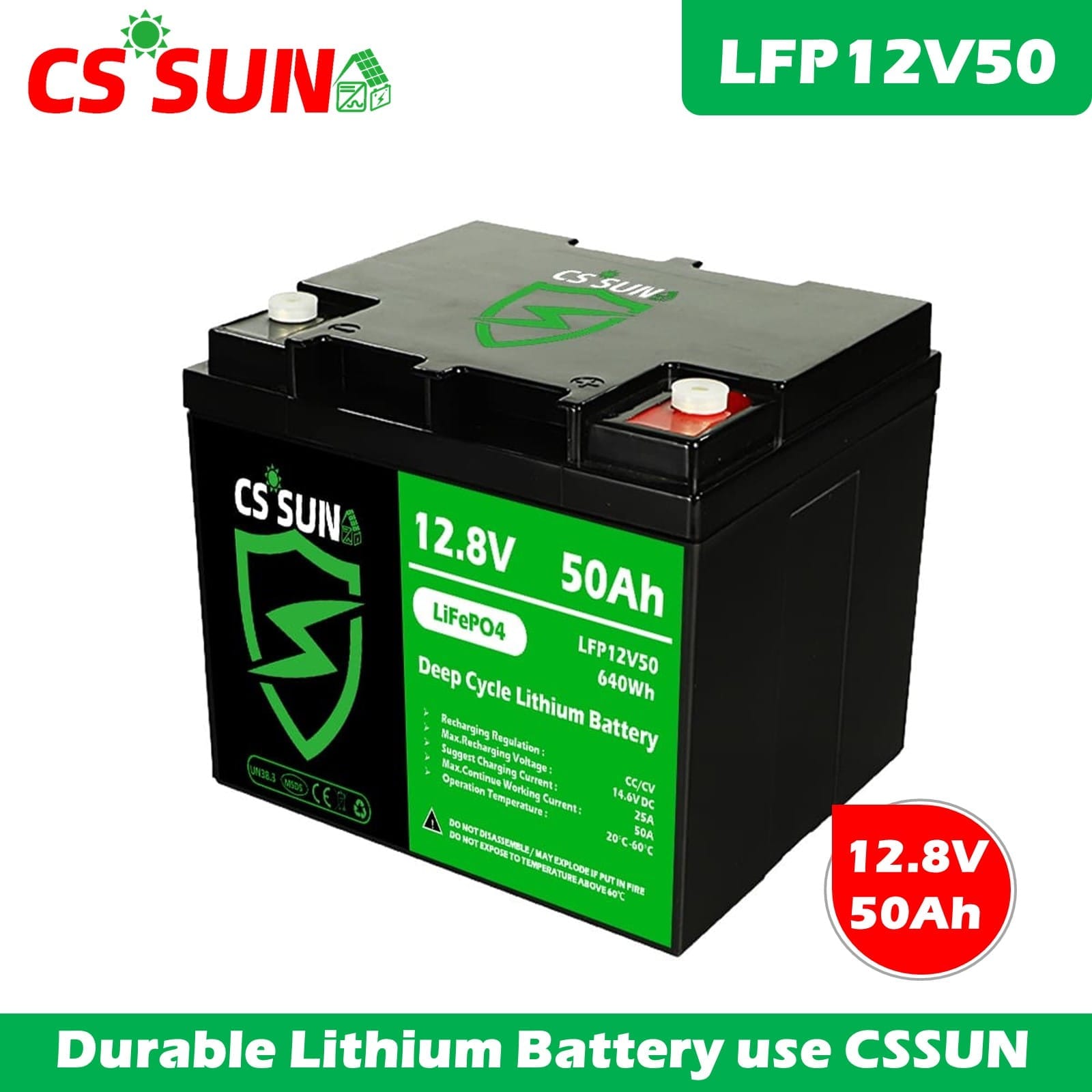 LFP12V50 12.8V 50Ah Lithium Battery LiFePO4 Deep Cycle High Cycle Life for Solar Energy Storage Off-Grid Systems CSSUN