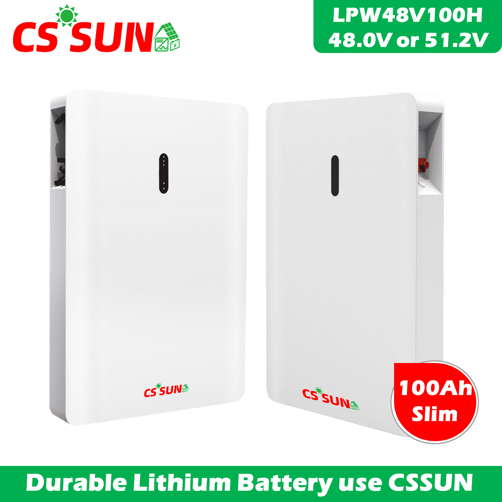 LPW48V100H 51.2V 100Ah LiFePO4 Power Wall Battery Slim Design for Solar Energy Storage and Backup Power CSSUN