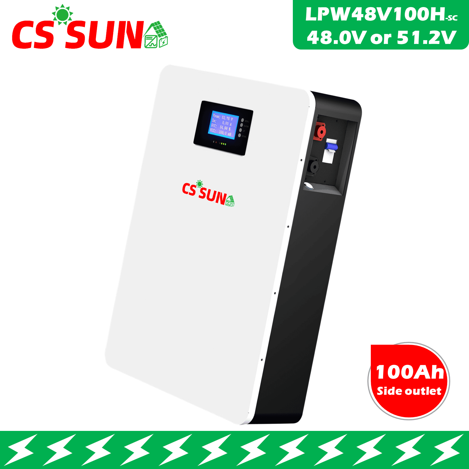 LPW48V100H 51.2V 100Ah LiFePO4 Power Wall Battery Long Cycle Life, High Energy Density for Solar Storage and Backup Power (CSSUN)