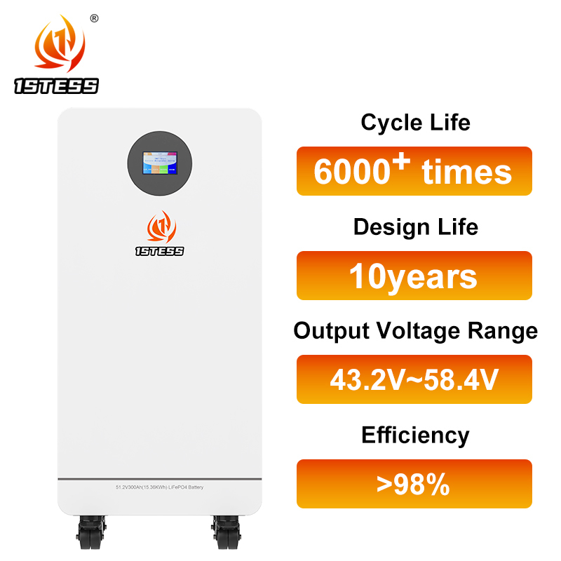 15.36kWh Mobile Energy Storage 51.2V 300Ah Touch Screen Control Long Cycle Life 6000 Cycles Portable Power Station for Home Backup and Off-Grid Use
