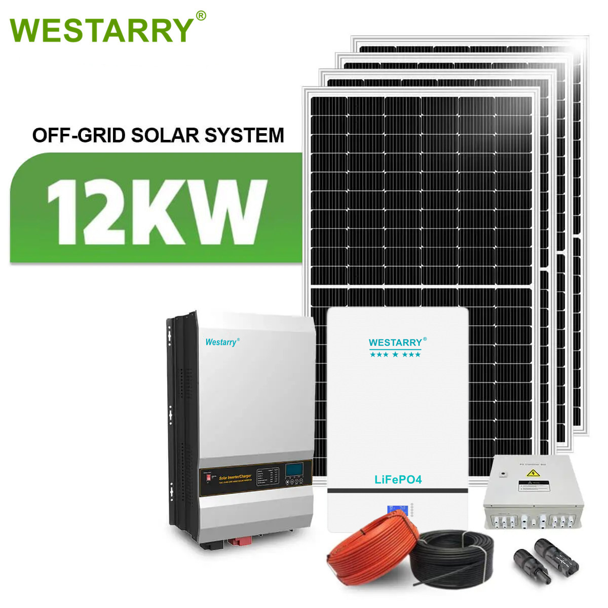 Westarry Off Grid Hybrid Solar System 12kw Battery Storage Solar Kit With Hybrid Inverter Off Gird 12000W EU And US Standard for Household Commercial Industrial Use Westarry