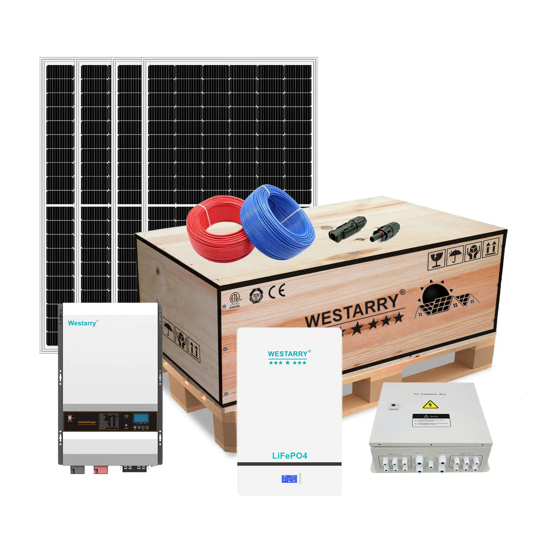 Westarry Solar Power System 8kw Off Grid Solar PV Kit with 5.2kW Inverter and 10.24kWh Powerwall for Home Use Westarry