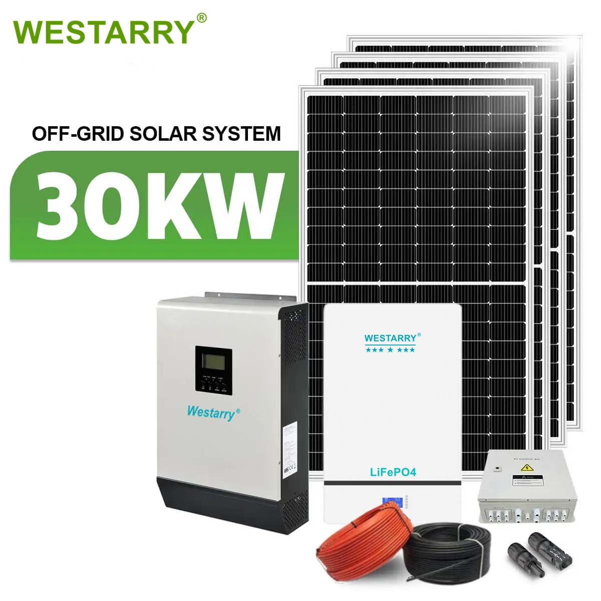 Westarry 30KW Off-Grid Solar System 450W Panels Hybrid Inverter Home Use for Residential and Commercial