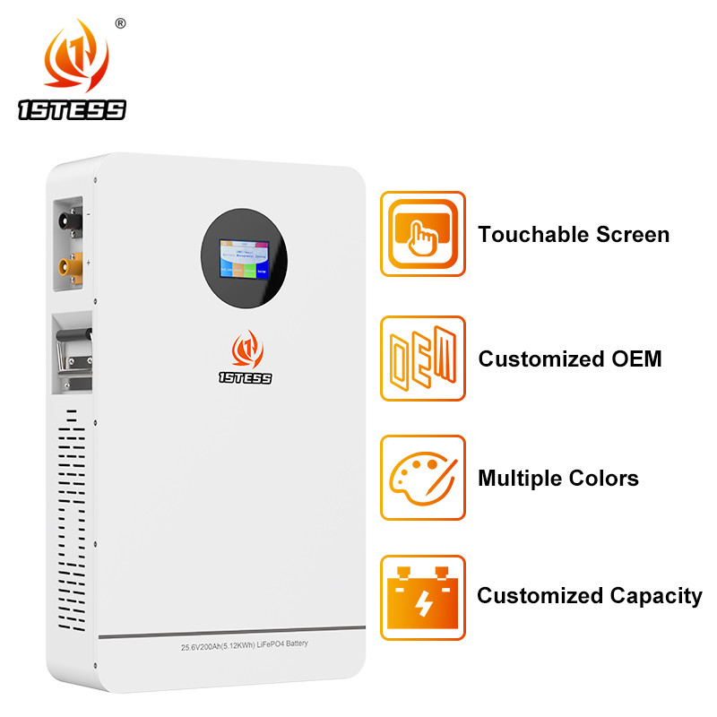 LiFePO4 Lithium Battery 25.6V 200Ah 5.12kWh Wall-Mounted Solar Energy Storage for Home Powerwall
