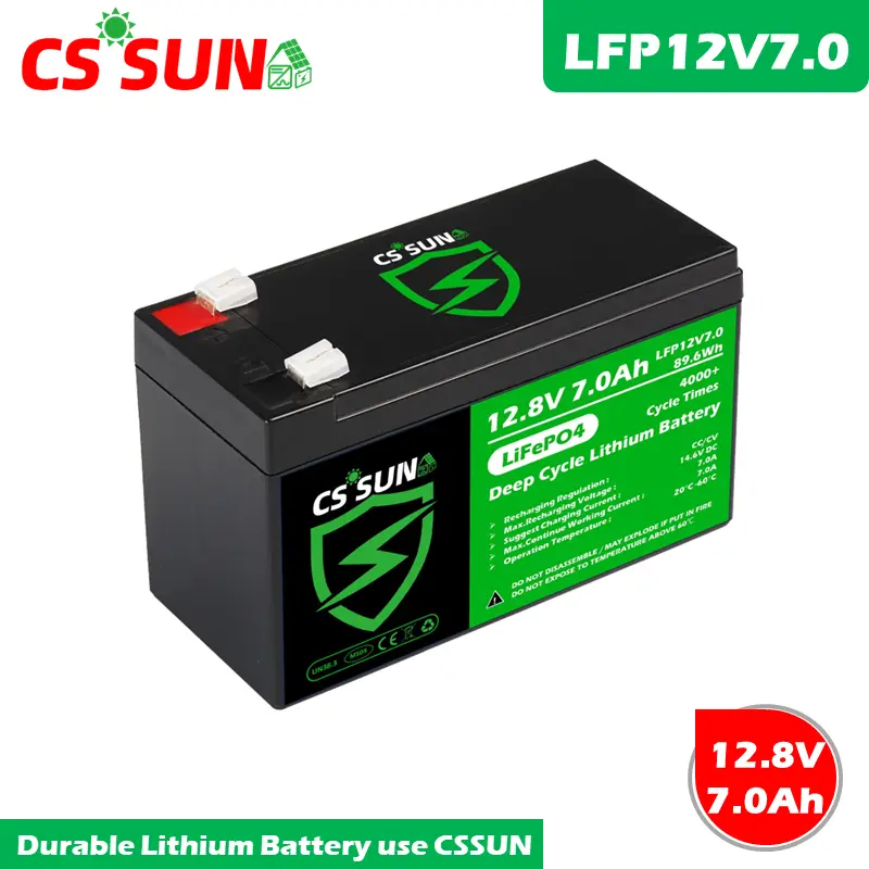 12V 7.0Ah Lithium Battery LiFePO4 80% DoD Long Cycle Life for Solar Wind RV Yacht CSSUN
