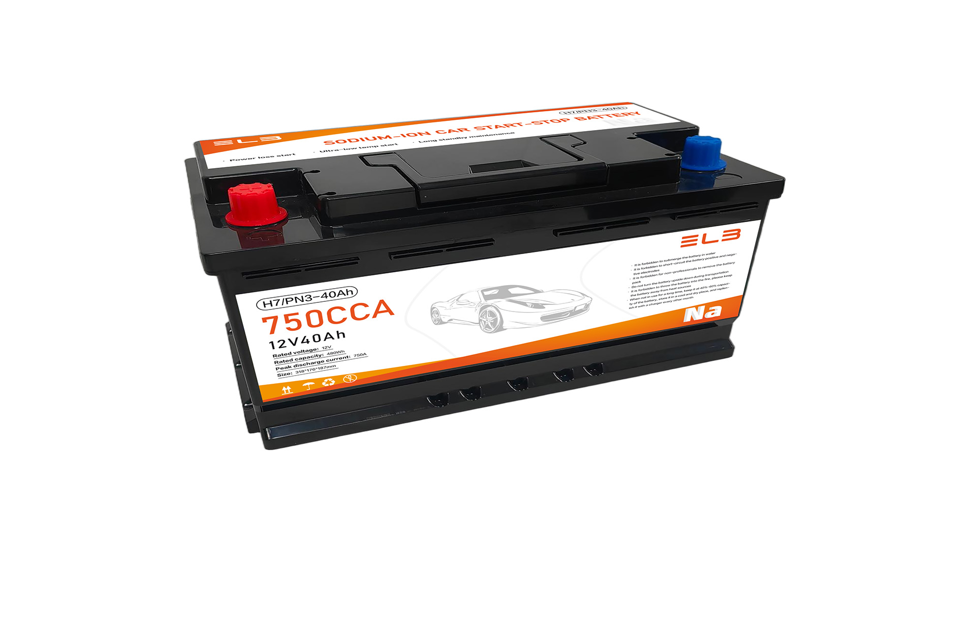 12V 40Ah Sodium-ion Car Start-stop Battery High Cranking Current 750A Cold Weather Starting for Cars Trucks Vans ELB
