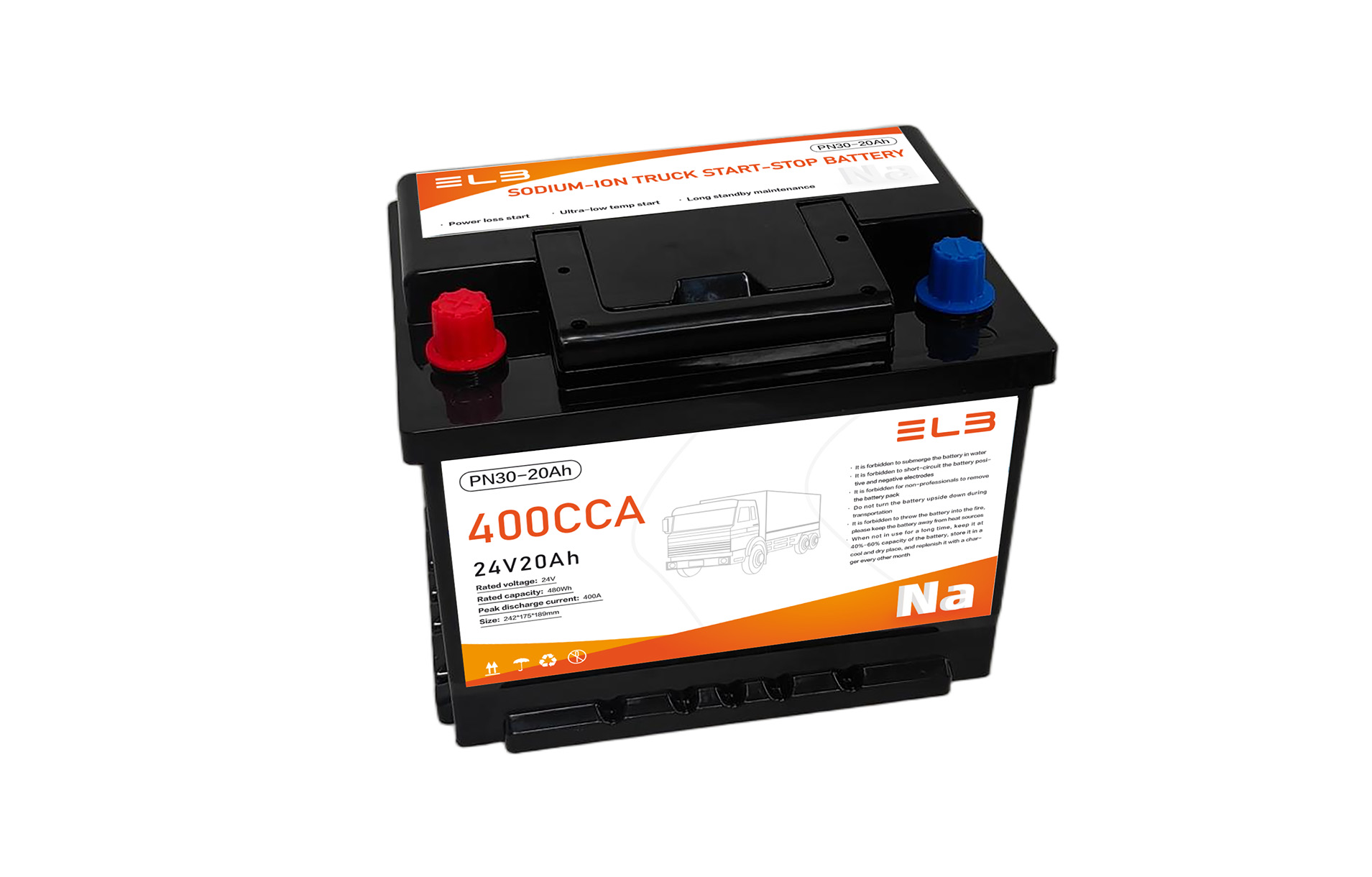 24V 20Ah Sodium-ion Truck Start-stop Battery High Cold Cranking Current 400CCA Wide Temperature Resistance for Commercial Trucks and Off-road Vehicles