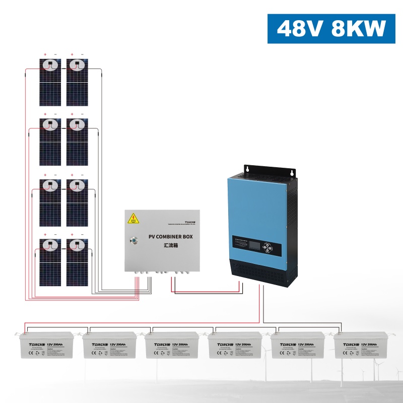 6KW 8KW Off Grid Solar Power System With Battery Monocrystalline Panels MPPT Controller Pure Sine Wave Inverter Home Energy Storage TORCHN