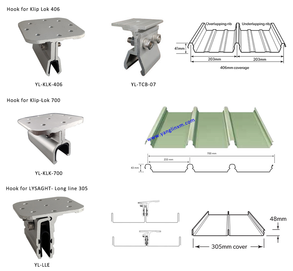 Aluminum Standing Seam Roof Mounting Solar Clamp Hook for Tin Roof - Alu6005-T5 Anodized Corrosion-Resistant for Commercial and Residential Solar Installations