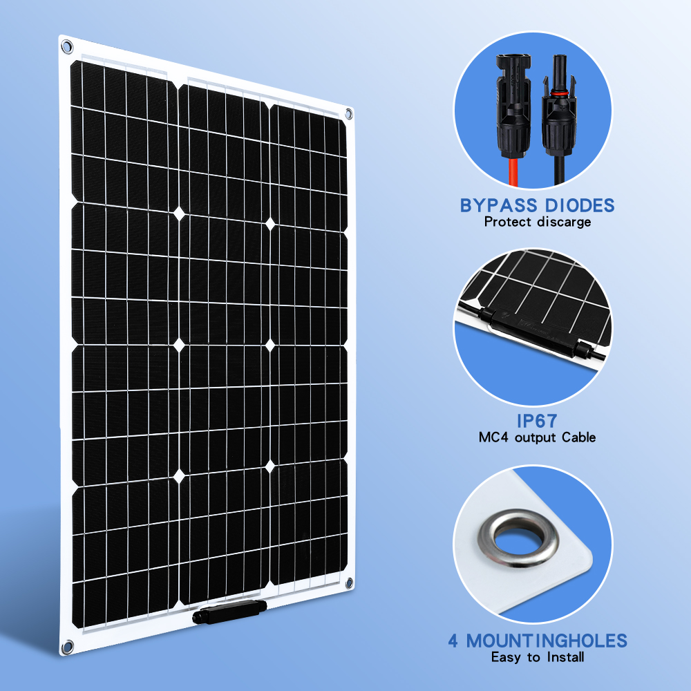 Flexible Solar Panel 100W 18V IP67 MC4 Cable Bypass Diodes for RV Marine Off-Grid SMARAAD
