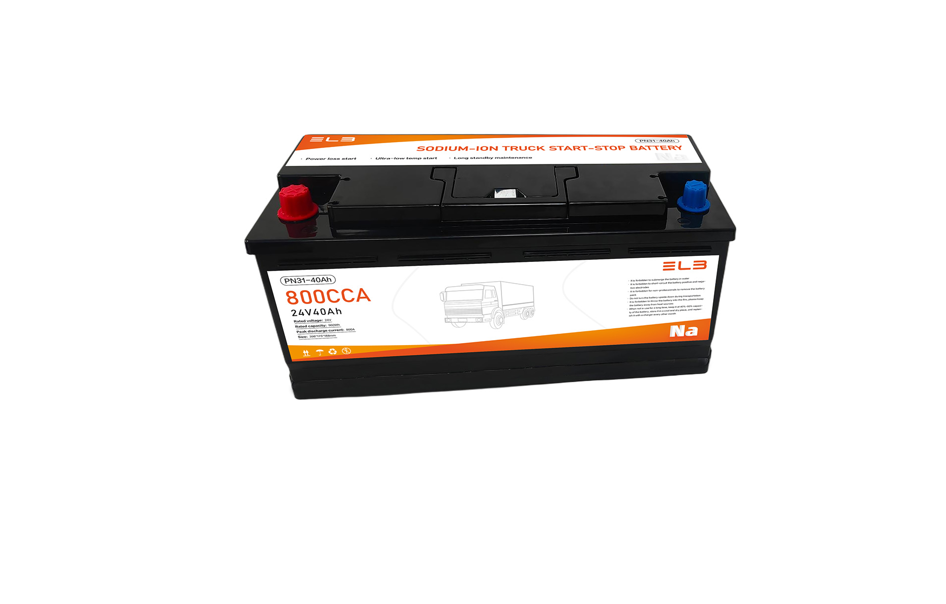 24V 40Ah Sodium-ion Truck Start-stop Battery High Cranking Power 800A Cold-Weather Starting for Heavy-Duty Trucks and Off-Road Vehicles