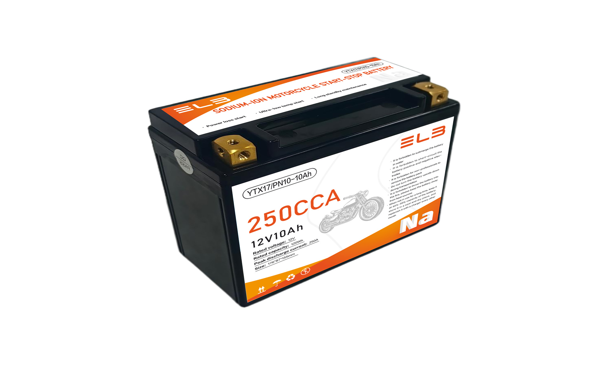 12V 10Ah Sodium-ion Motorcycle Start-stop Battery High Cranking Power 250A Cold-Weather Starting YTX17/PN10-10Ah
