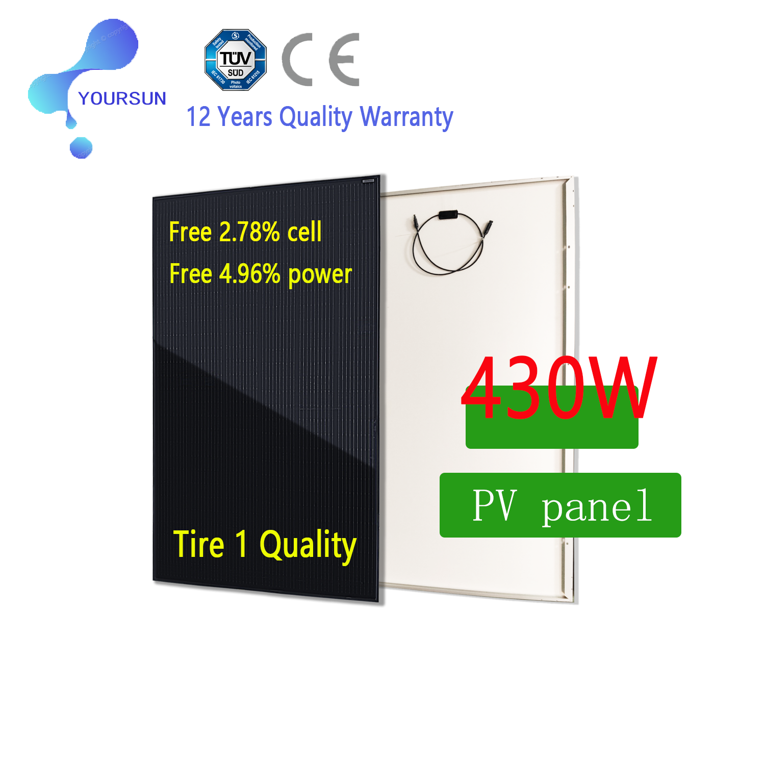 Solar Panel 430W Mono PERC 168-Cell 22% Efficiency Full Black for Residential and Commercial Rooftop Installations