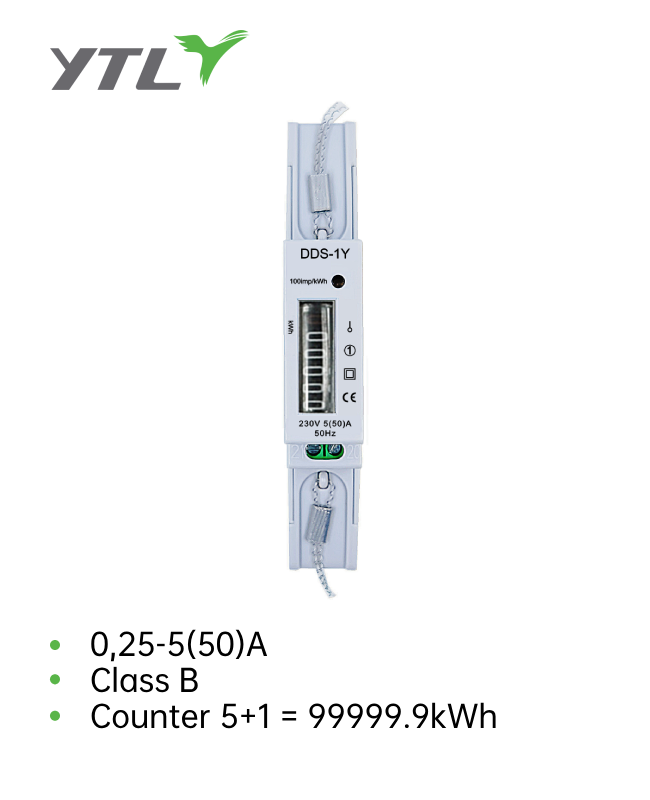 YTL 1 Phase 1 Module Smallest Din-Rail Mounted Power Meter 230V +/-20% 0.25-5(50)A Class B for Energy Monitoring in Renewable Systems