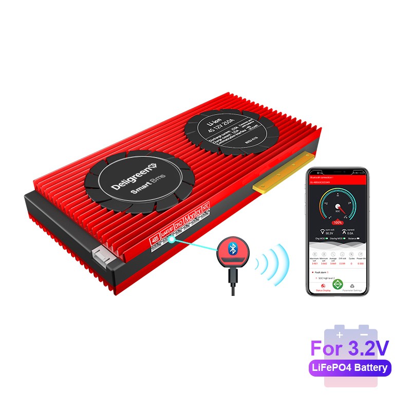 Smart BMS 4S 150A 200A 250A for LiFePO4 Battery Bluetooth Monitoring and Real-Time Data Management for Solar Energy Storage Systems Deligreen Power