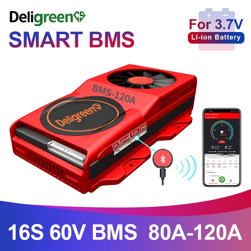 Smart BMS 16S 80A 100A 120A with Bluetooth & Fan for Lithium Battery Energy Storage Systems