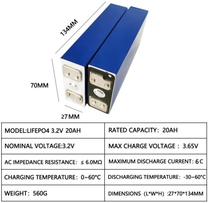 3.2V 20Ah LiFePO4 Battery Nickel Strip High-Capacity Long-Life for Street Light, Motorcycle, Garden Machine Lishen